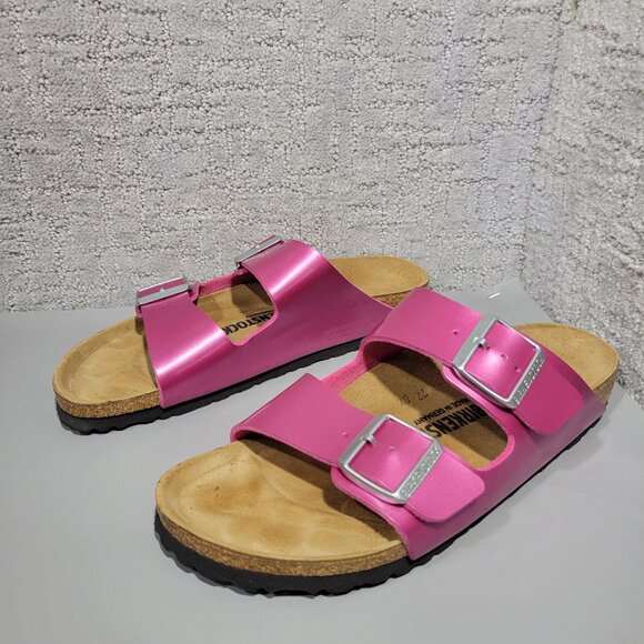 Birkenstock Arizona Unisex Size US L9 M7 Metallic Pink Birko-Flor Slip On Sandal - Picture 8 of 15
